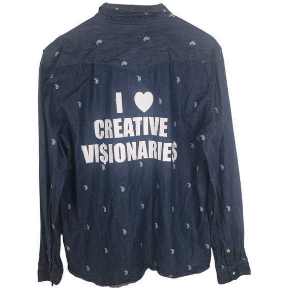 H&M Divided Denim Paisley Button-Down Shirt. Pearl Snaps. Women's XL. F0079 - Picture 9 of 10